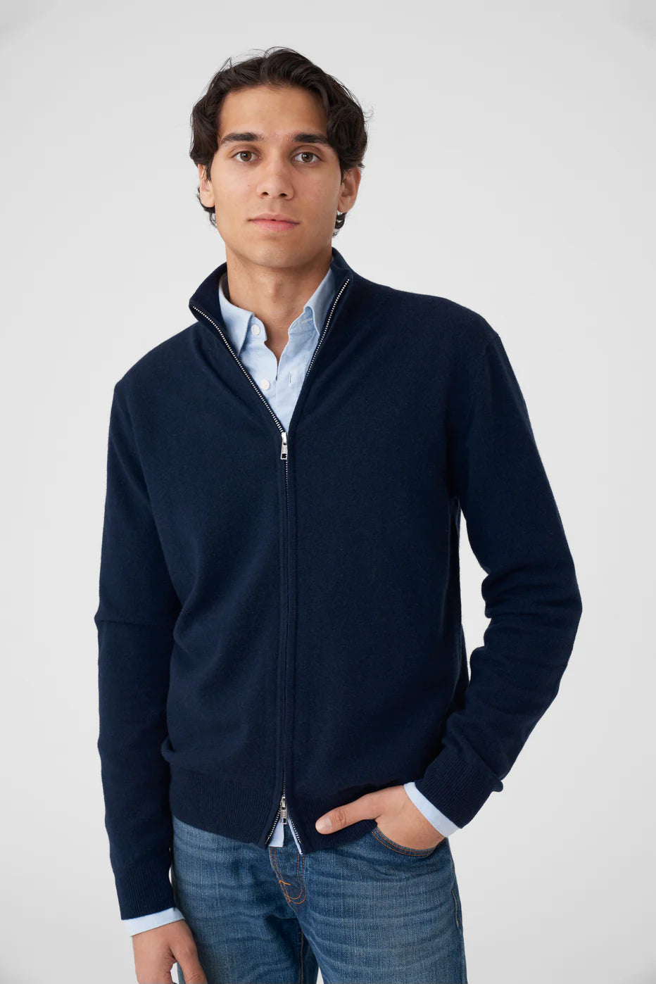 Full-Zip Cashmere Navy